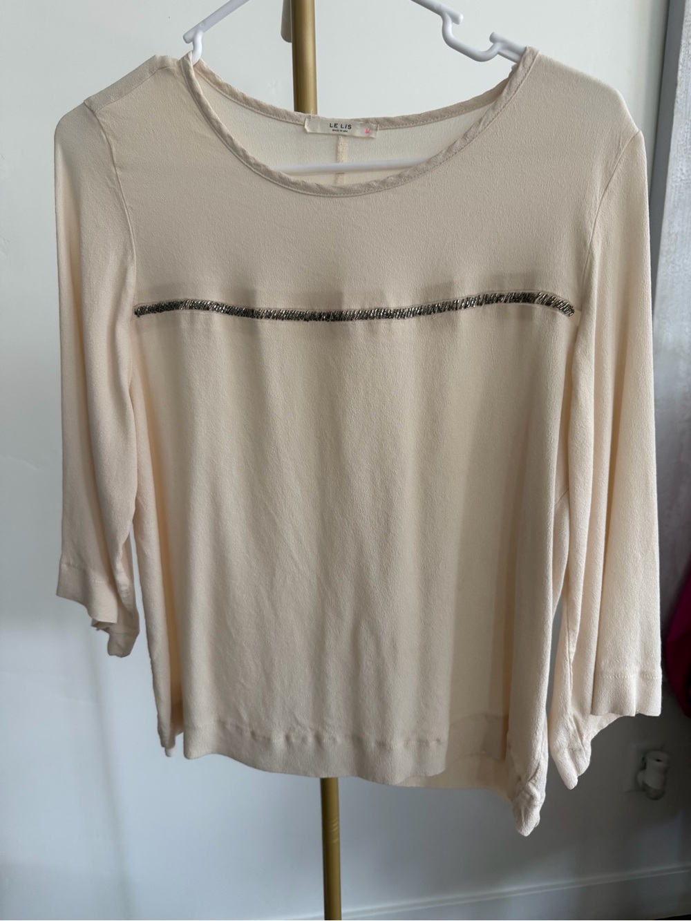 95. Le Lis Cream Beaded Trim Women's Blouse